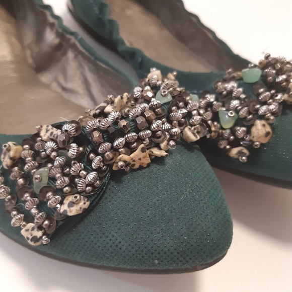 Bacio 61 Emerald Green Embellished Flats - Picture 3 of 8